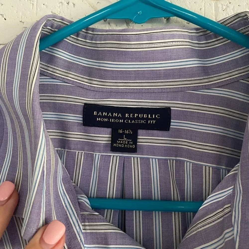 Banana Republic Men's Dress Shirt - Purple and White Stripes
